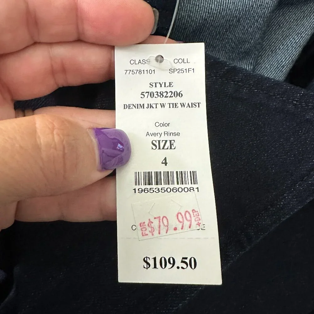 NWT White House Black Market Denim Jacket w Tie Waist Avery Rinse 4 #WHBM22